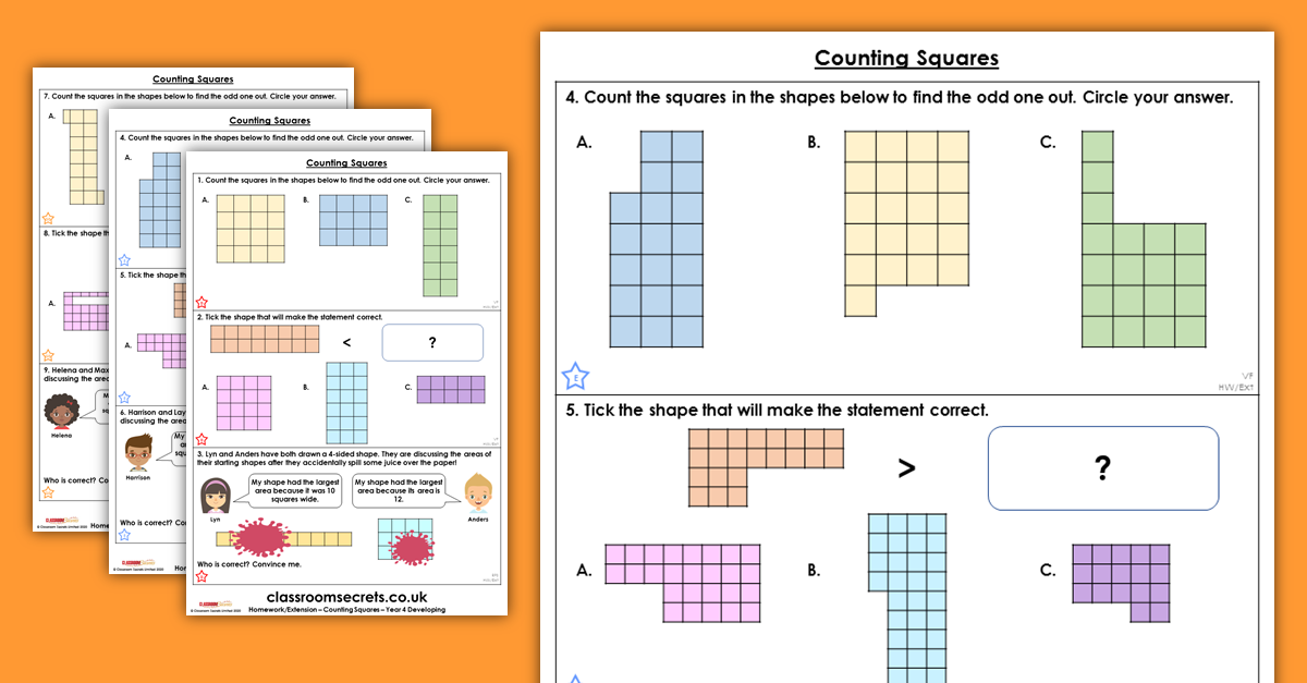 Counting Squares Homework Extension Year 4 Area | Classroom Secrets