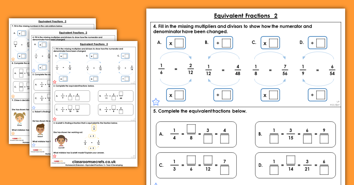 Equivalent Fractions 2 Homework