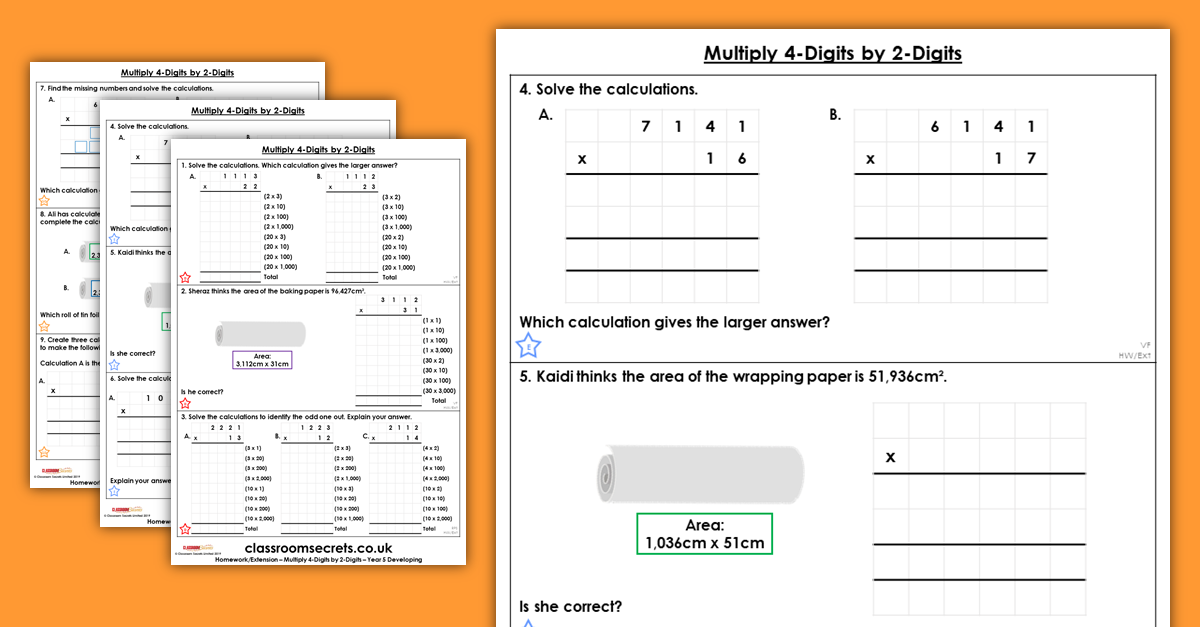 Multiply 4-Digits by 2-Digits Homework