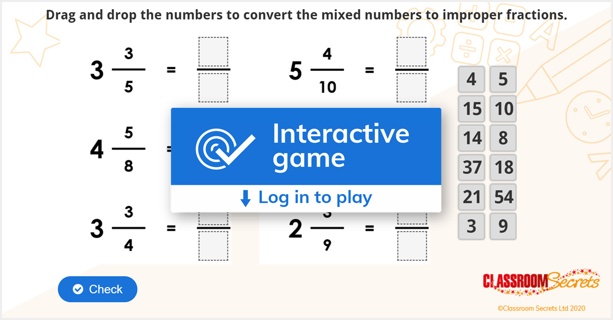 year 5 mixed numbers to improper fractions fractions iwb