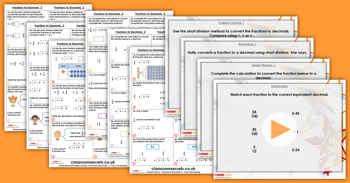 Fractions to Decimals 2 Year 6 Resources