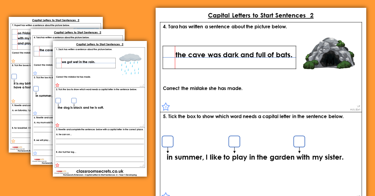 Free Year 1 Capital Letters to Start Sentences 2 Homework