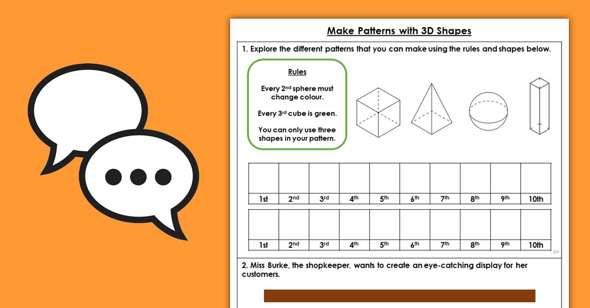 Year 2 Make Patterns with 3D Shapes Discussion Problems
