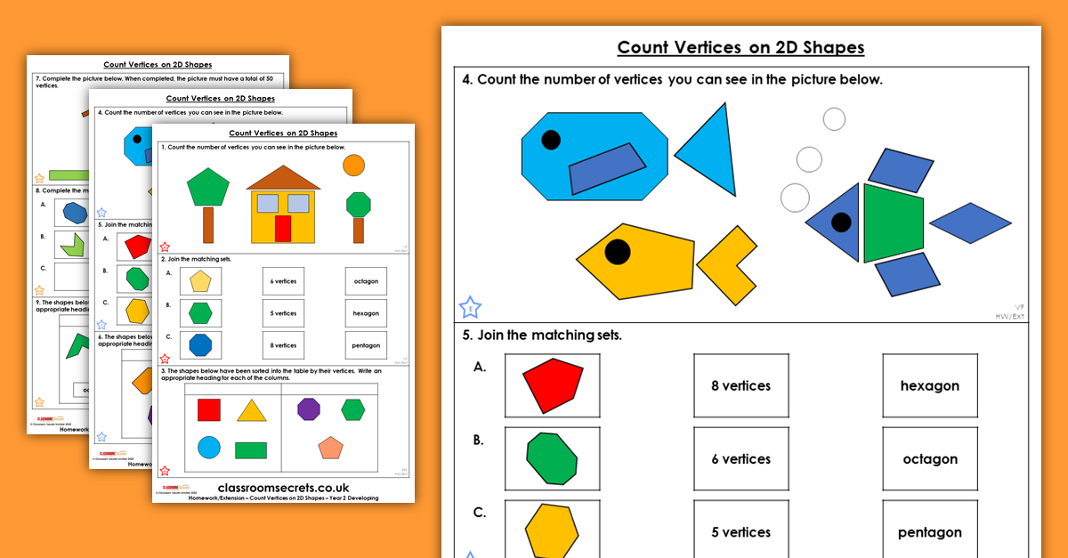 Year 2 Count Vertices on 2D Shapes Homework Extension ...