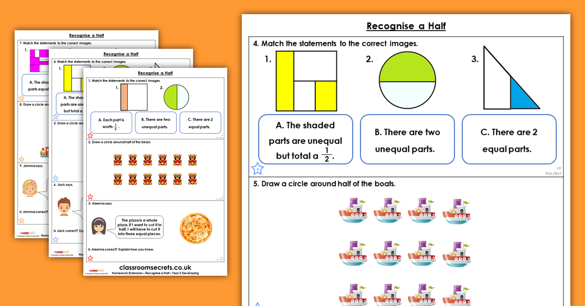 Year 2 Recognise a Half Homework