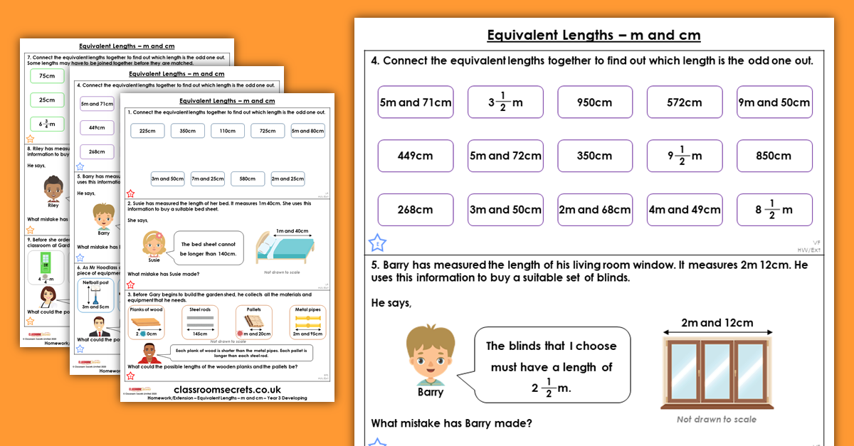 Equivalent Lengths m and cm Homework