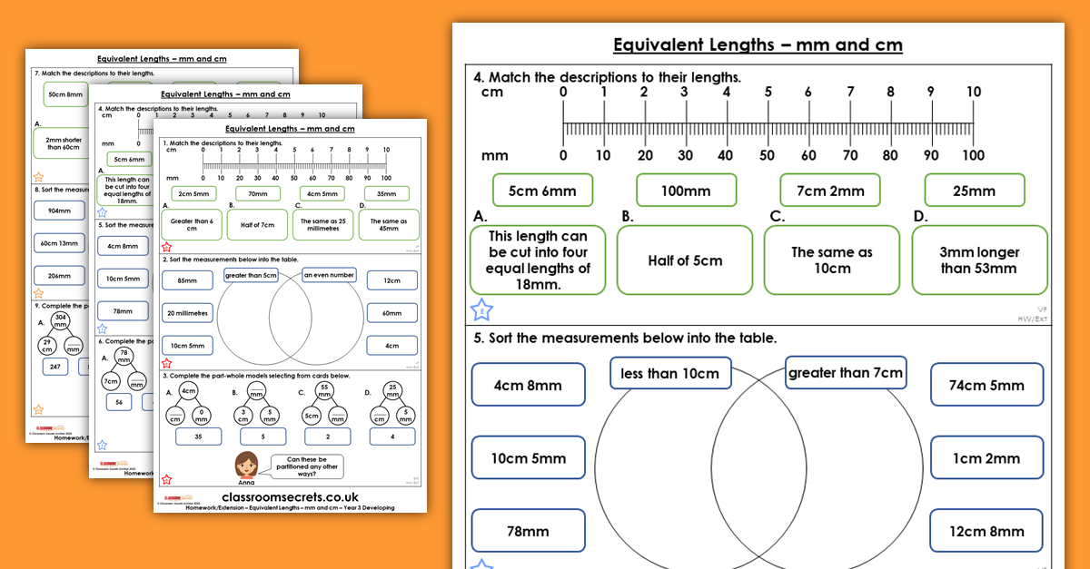 Equivalent Lengths Mm And Cm Homework Extension Year 3 Length And Perimeter Classroom Secrets