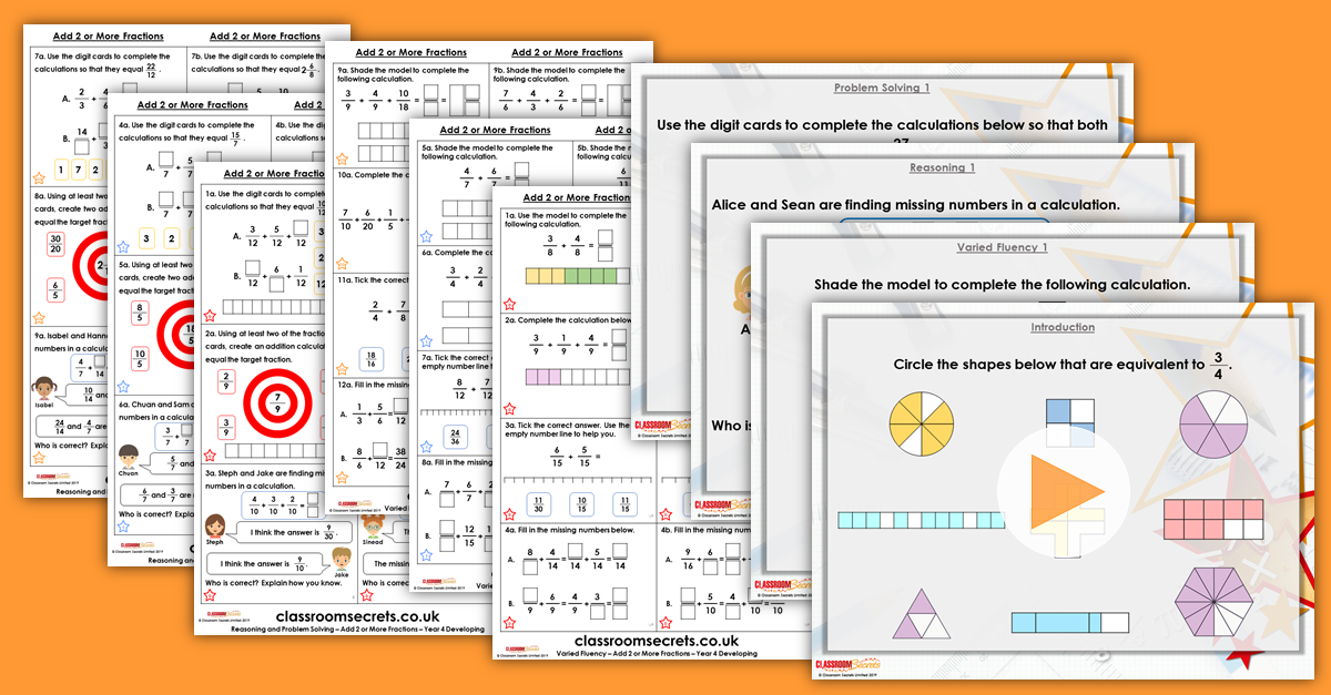 Add 2 or More Fractions Year 4 Resources