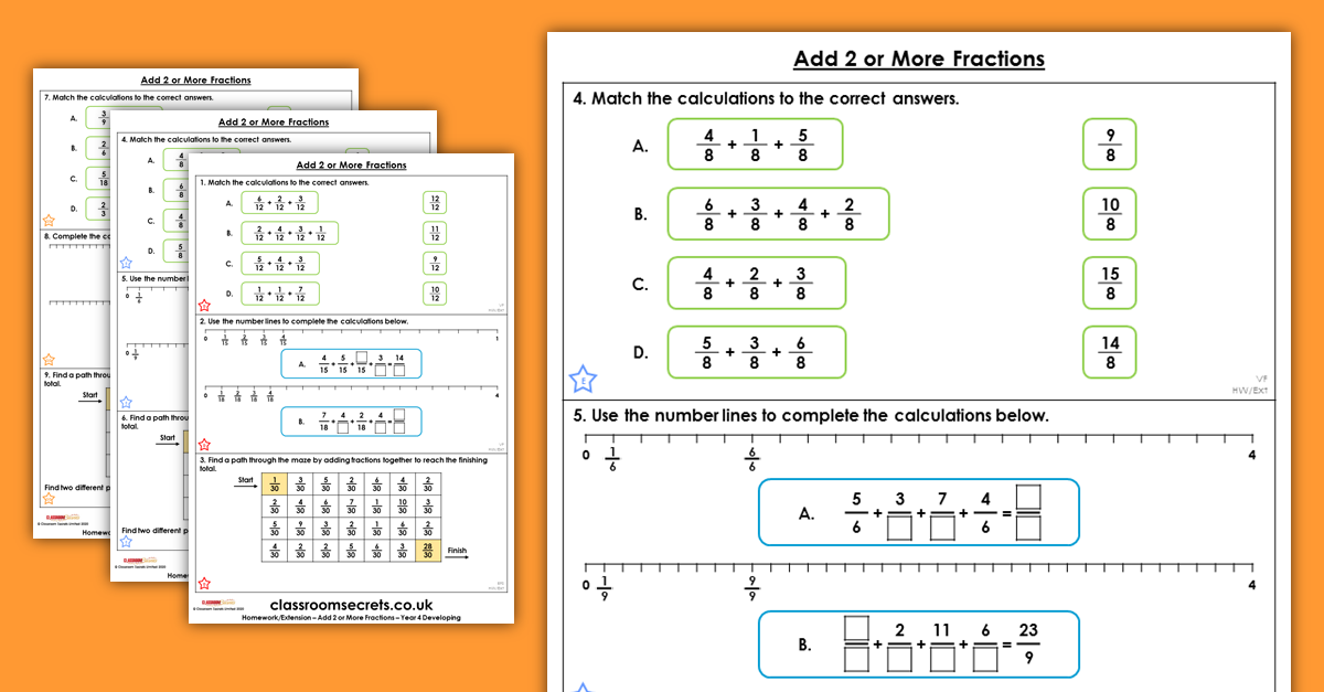 Add 2 or More Fractions Homework