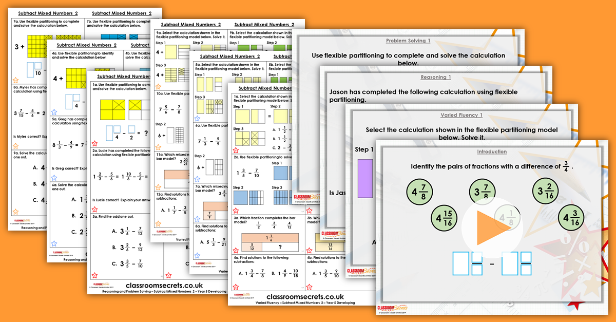 Subtract Mixed Numbers 2 Year 5 Fractions Step 14 Resources