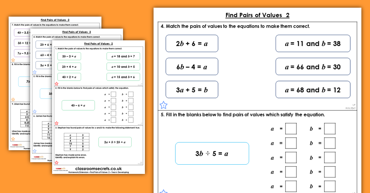 Find Pairs of Values 2 Homework
