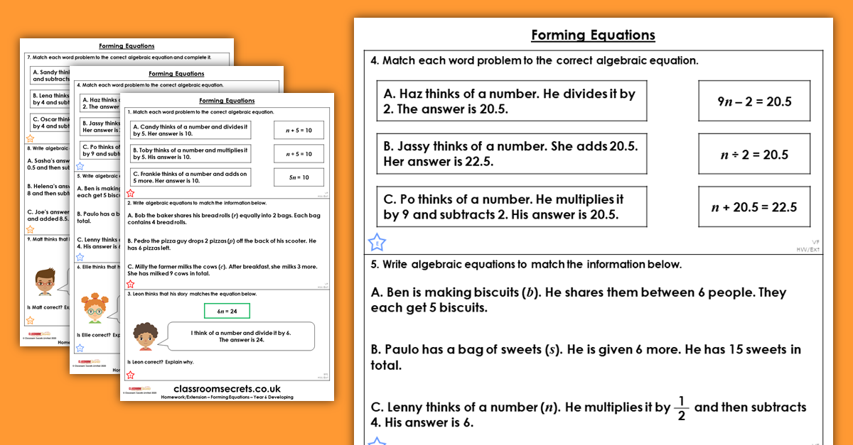 Forming Equations Homework