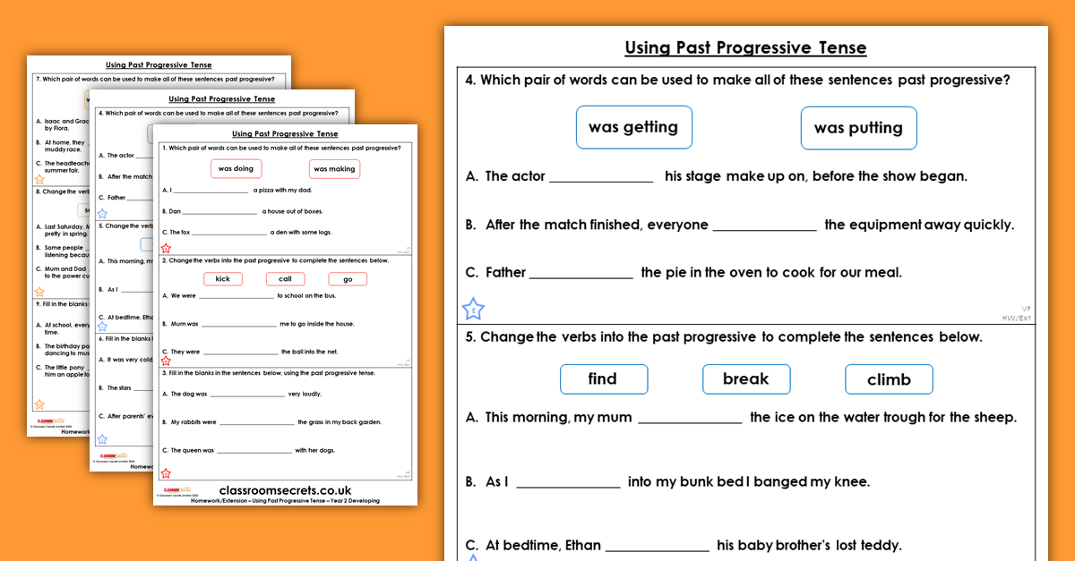 Year 2 Using Past Progressive Tense Homework