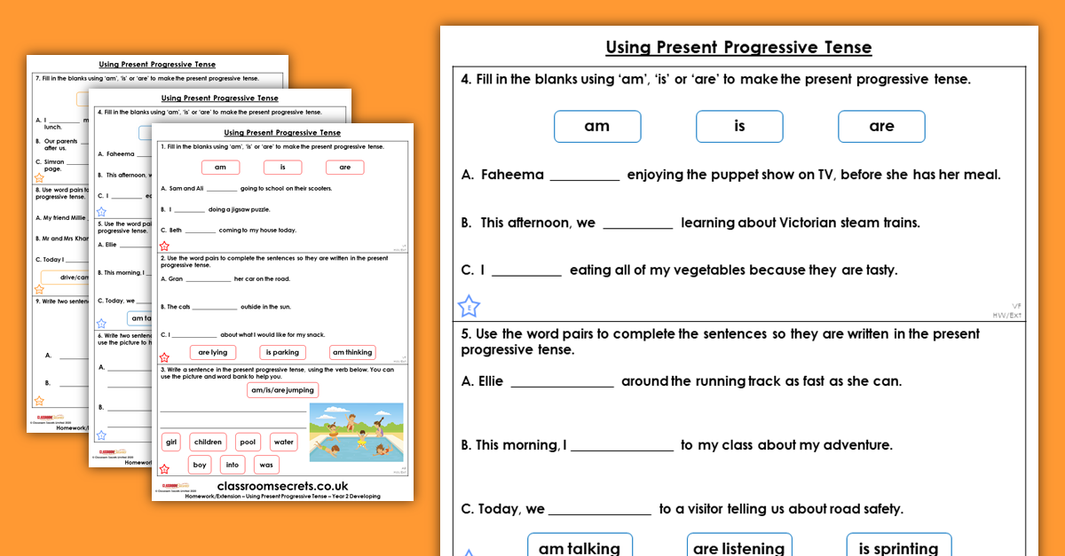 Year 2 Using Present Progressive Tense Homework