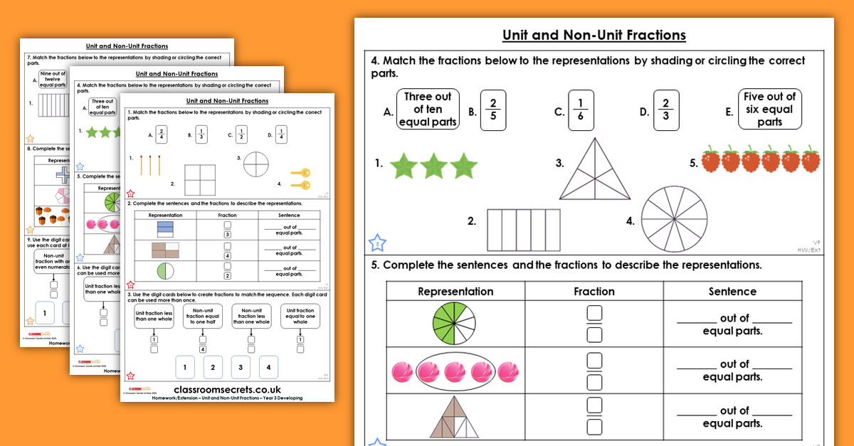 Free Year 3 Unit and Non-Unit Fractions Homework
