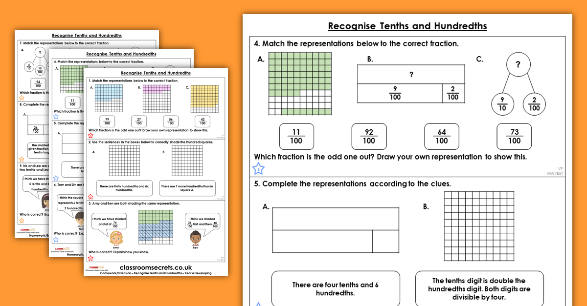 Free Recognise Tenths and Hundredths Homework