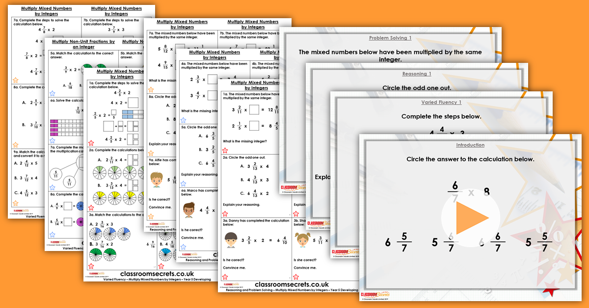 Multiply Mixed Numbers by Integers year 5 Fractions Step 18 Resources