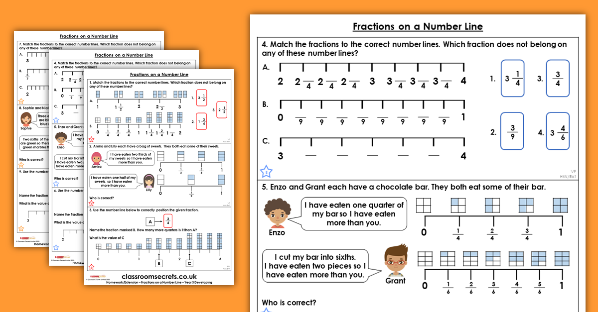 Fractions On A Number Line Homework Extension Year 3 Fractions Classroom Secrets