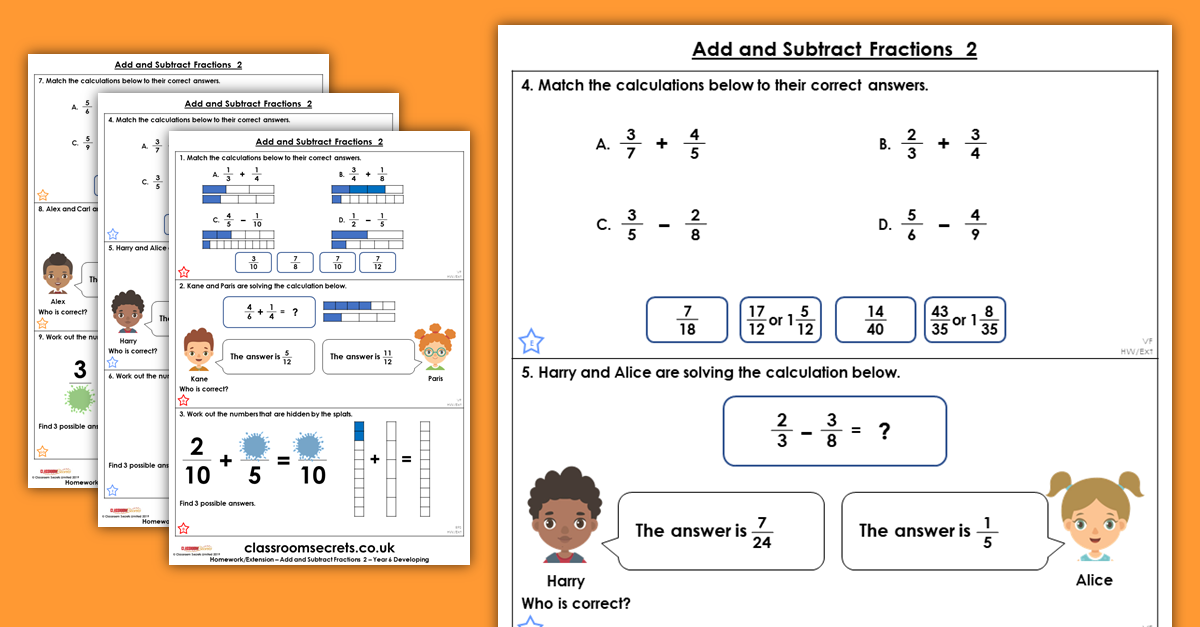Add and Subtract Fractions 2 Homework