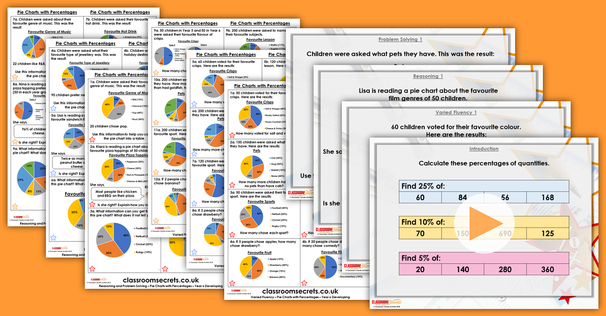 Pie Charts with Percentages Year 6 Resources