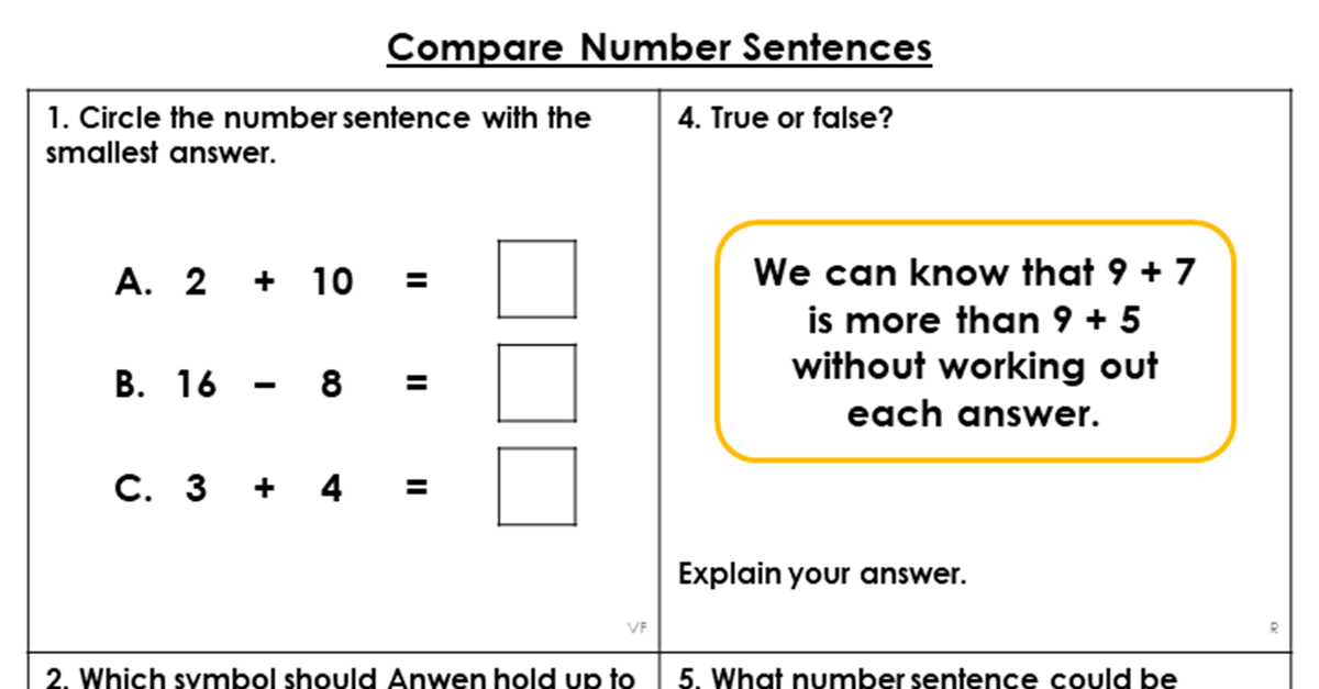Number Sentences Year 2 Worksheet