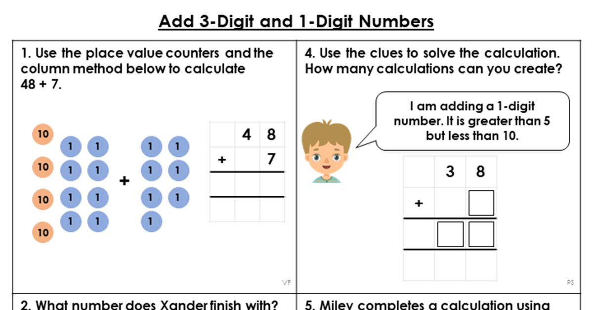 Year 3 Add 3-Digit and 1-Digit Numbers Lesson - Classroom Secrets