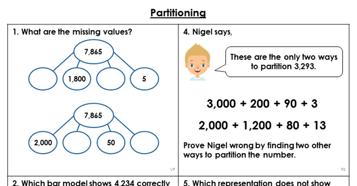 Addition Using Partitioning Worksheets Year 4