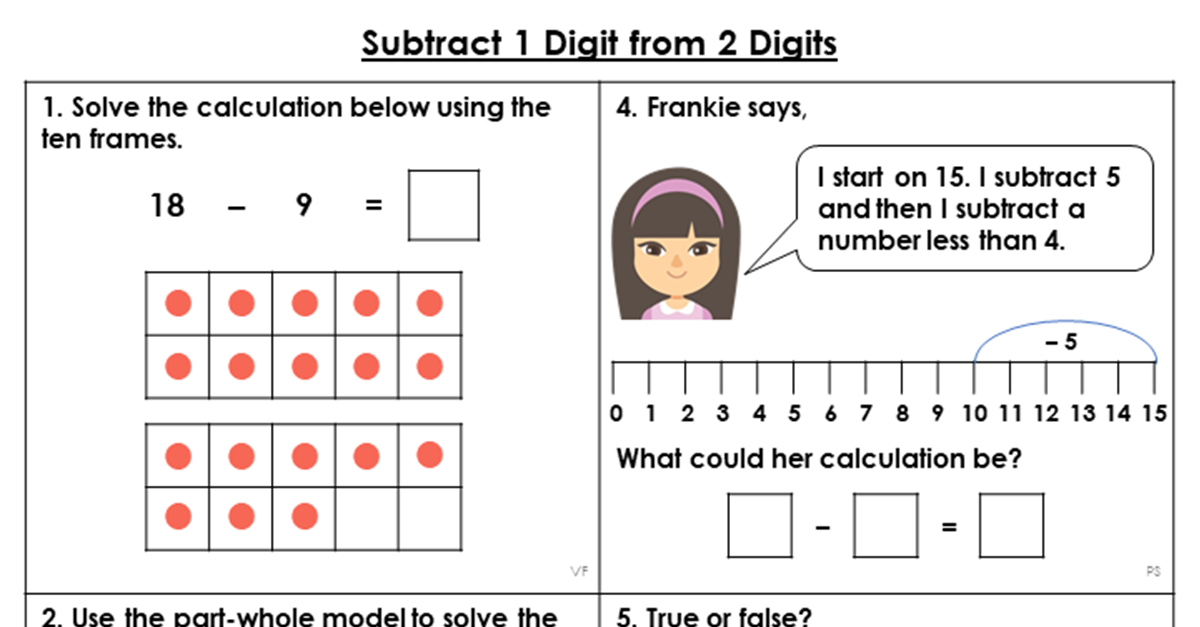 Year 2 Subtract 1 Digit from 2 Digits Lesson - Classroom Secrets