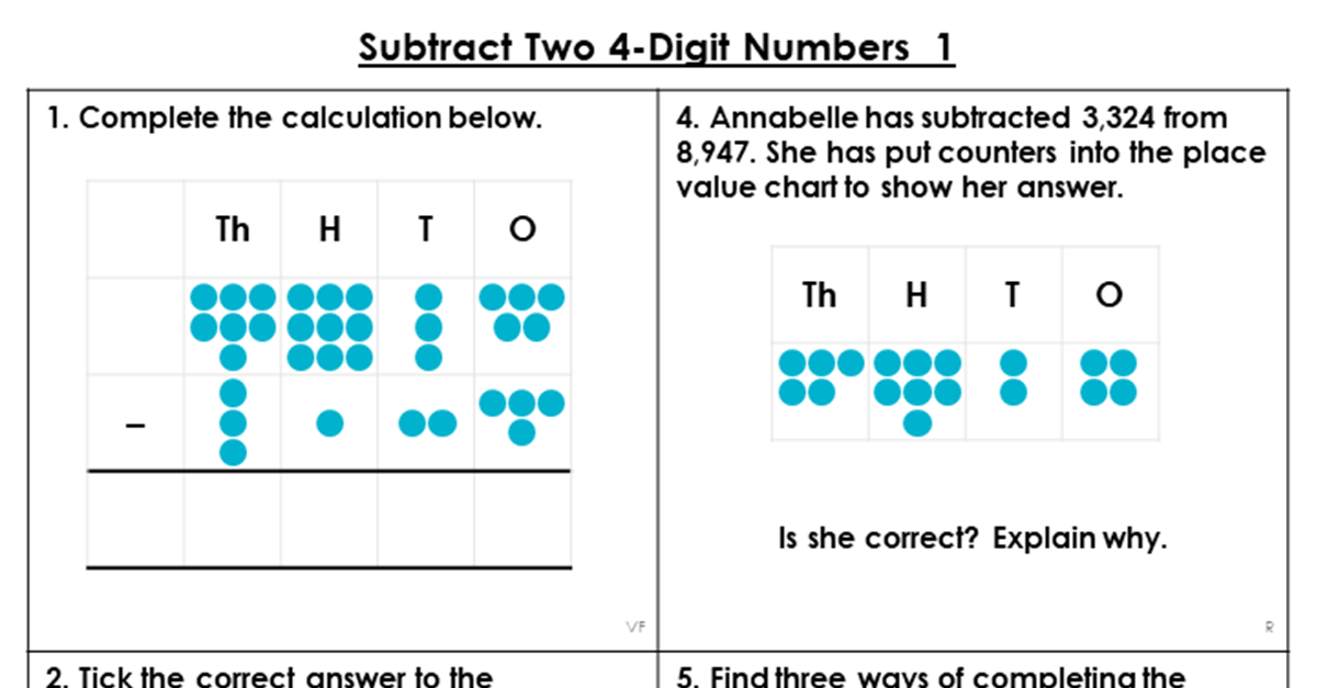 Year 4 Subtract Two 4-Digit Numbers 1 Lesson - Classroom Secrets