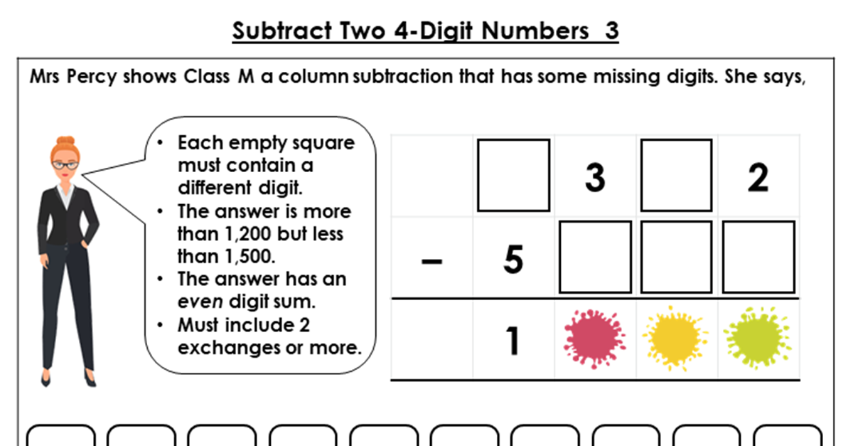 Year 4 Subtract Two 4-Digit Numbers 3 Lesson - Classroom Secrets