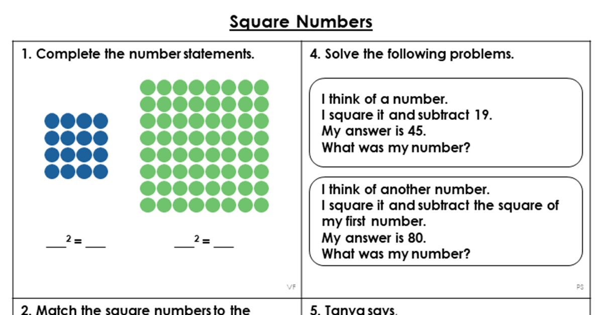 square numbers homework year 5