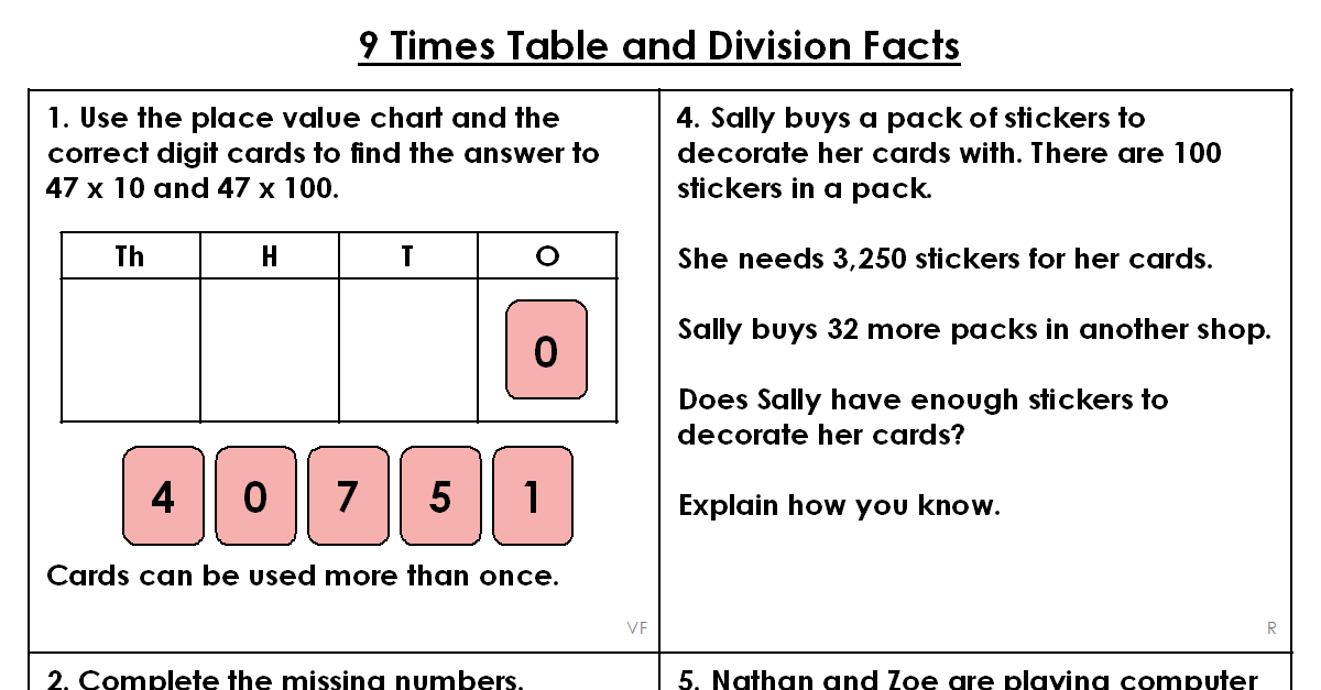 Year 4 9 Times Table and Division Facts Lesson - Classroom Secrets