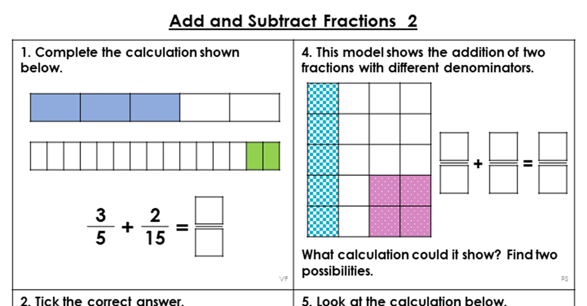 year 6 add and subtract fractions 2 lesson classroom