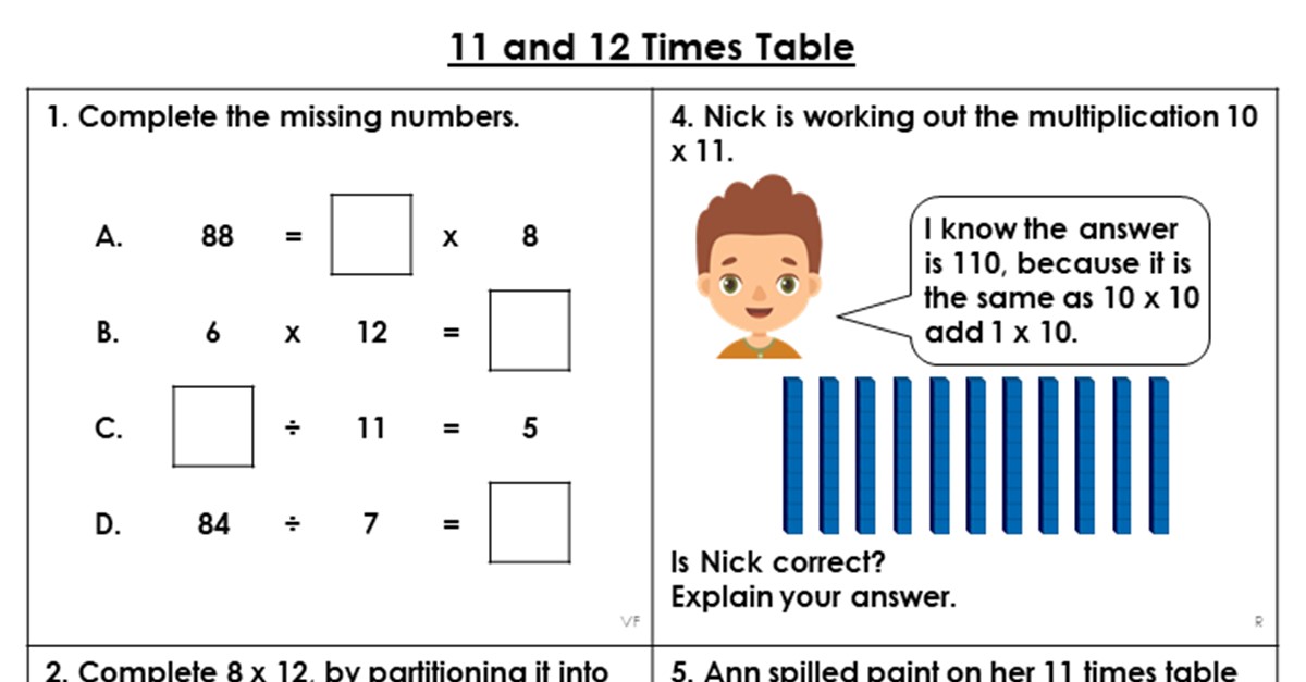 Free Year 4 11 and 12 Times Table Lesson - Classroom Secrets