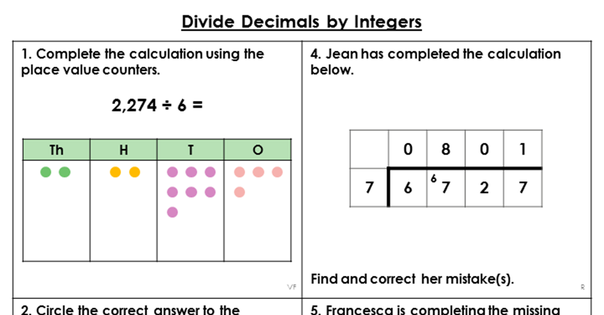 Year 6 Divide Decimals by Integers Lesson - Classroom Secrets