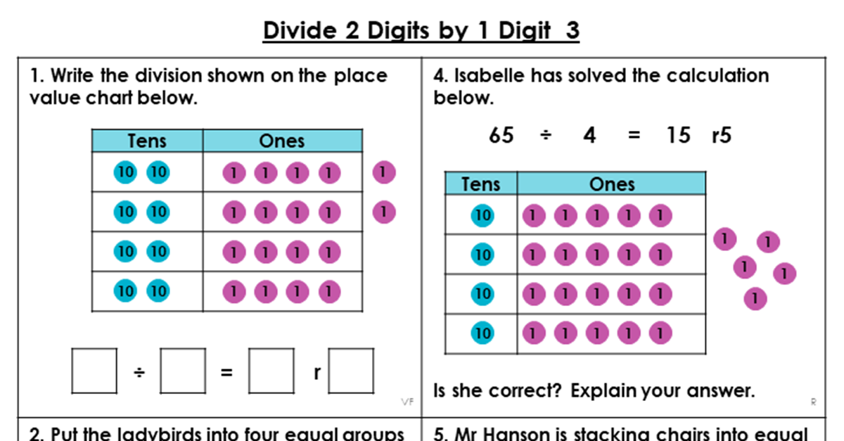 Year 3 Divide 2 Digits by 1 Digit 3 Lesson - Classroom Secrets