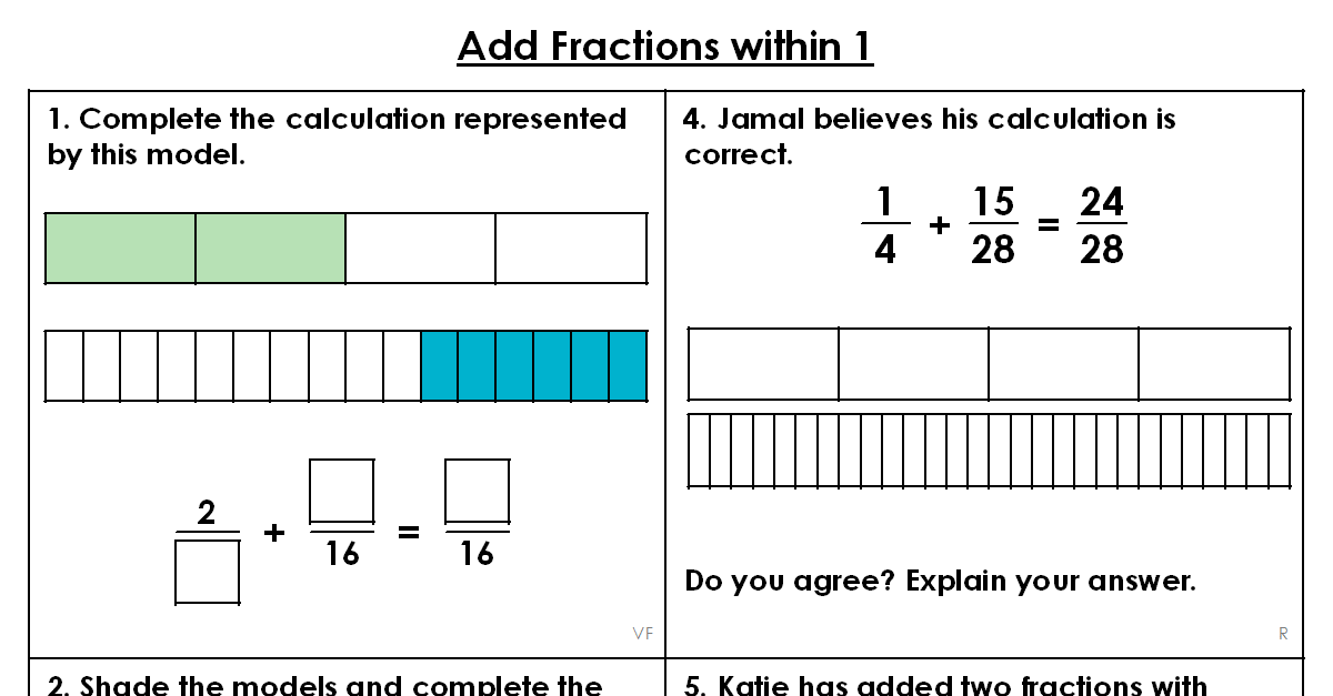 add fractions within 1 problem solving
