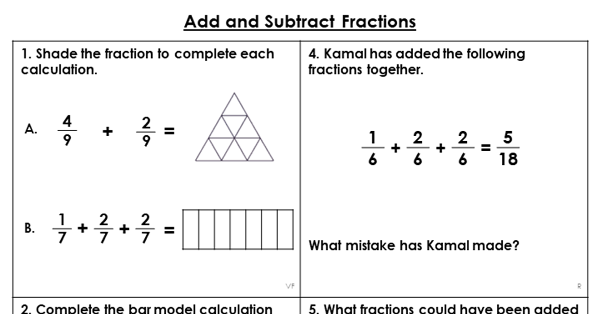 adding and subtracting fractions year 5 homework