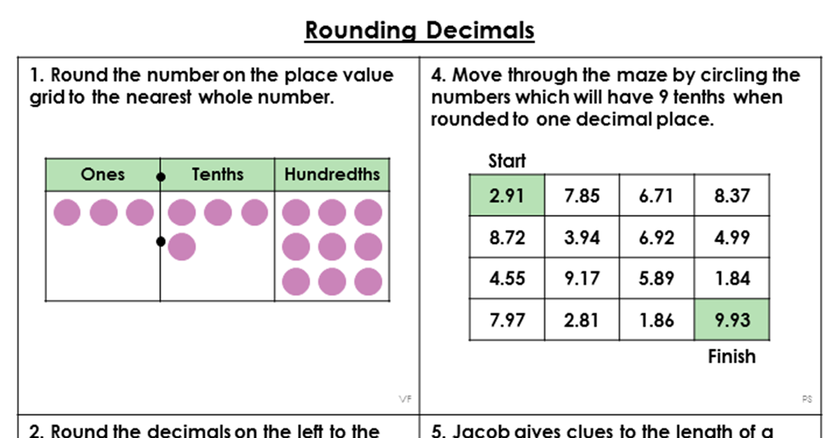 Rounding Decimals to the nearest whole number, one decimal place, two  decimals