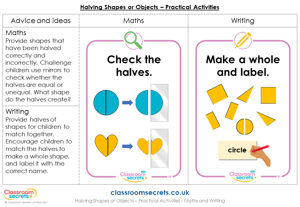 free year 1 halving shapes or objects lesson classroom secrets