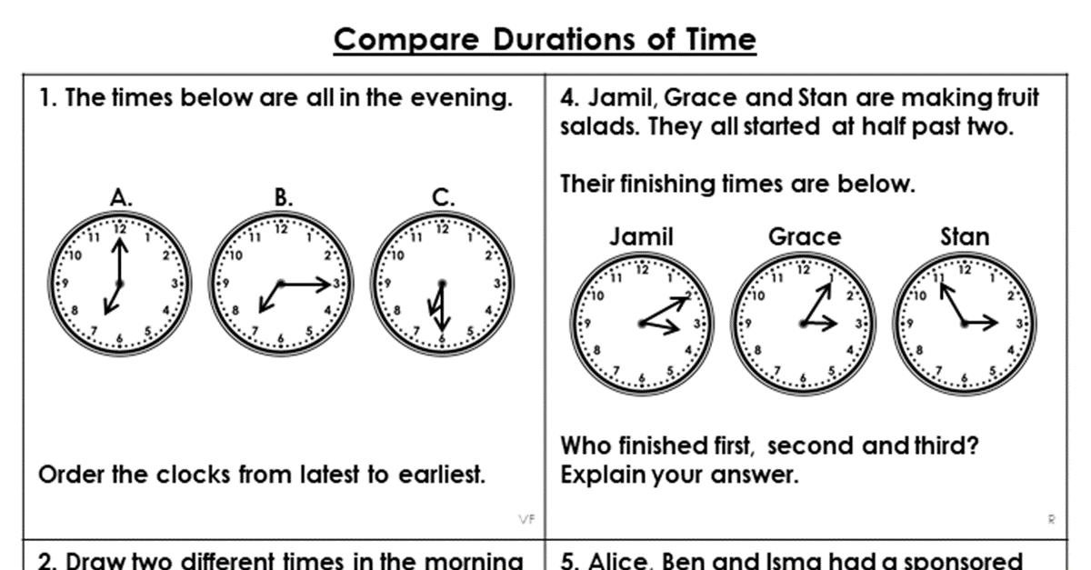 durations of time worksheets
