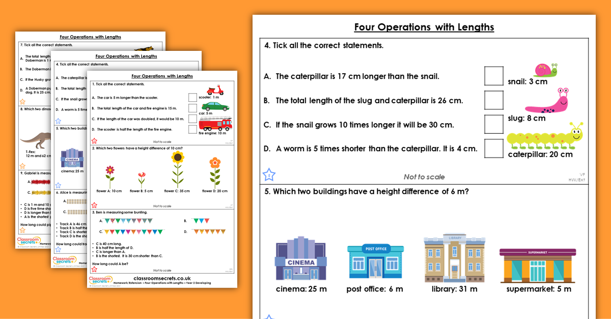 Year 2 Four Operations with Lengths Homework