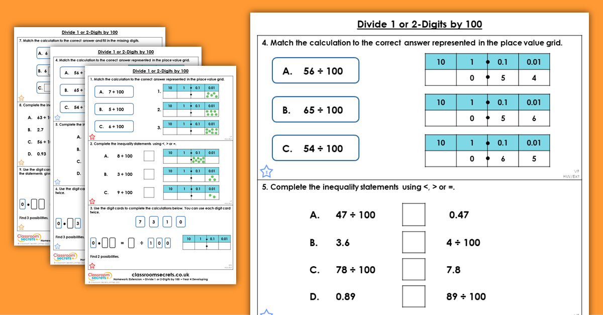 Divide 1 or 2 Digits by 100 Homework