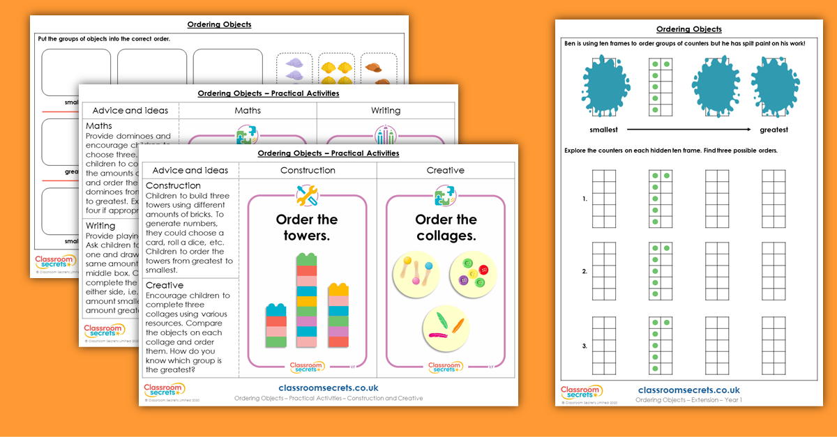 Ordering Objects Year 1 Resources