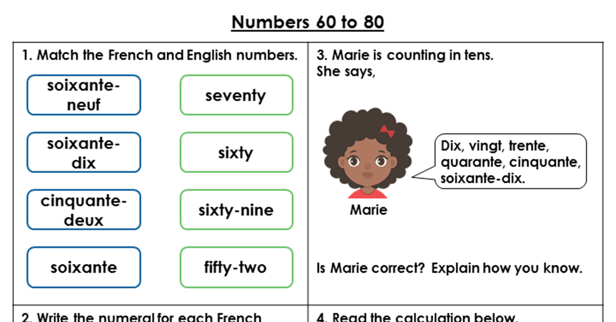 French Numbers 60-80 Resource Pack