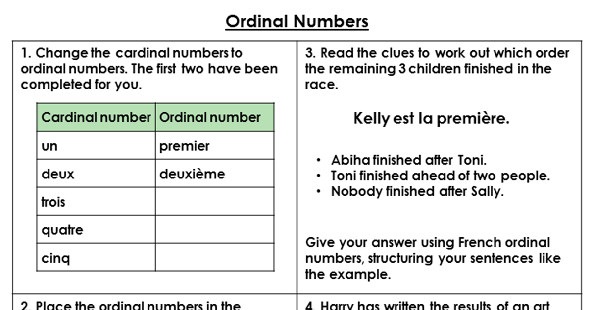 French Ordinal Numbers Resource Pack