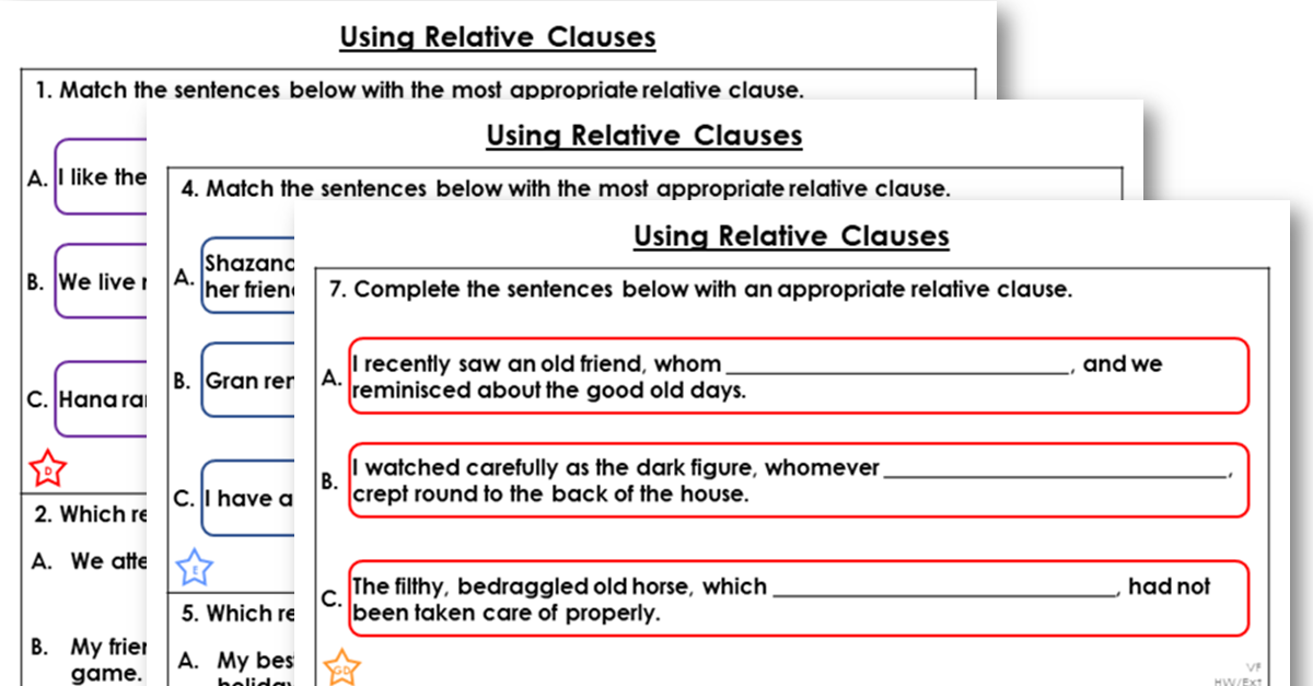 relative clauses year 5 homework