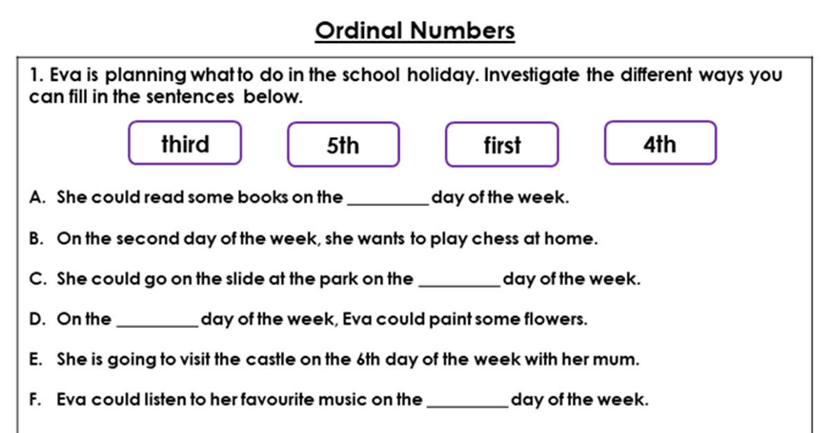 problem solving ordinal numbers