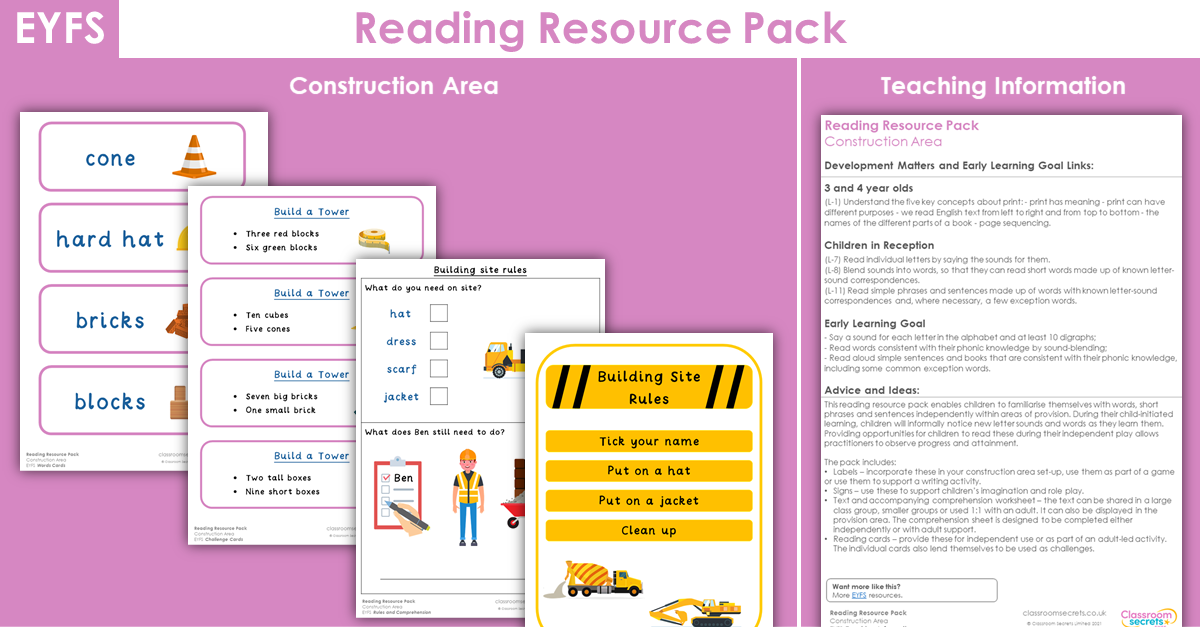 Reading EYFS and KS1 Construction Area Reading Resource Pack