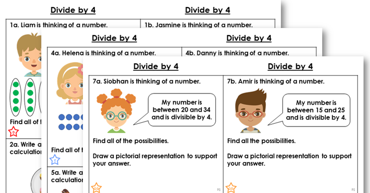 year 3 divide by 4 reasoning and problem solving